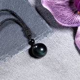 Modische 16 mm natürliche Obsidian-Anhänger-Amethyst-Halskette für Männer und Frauen